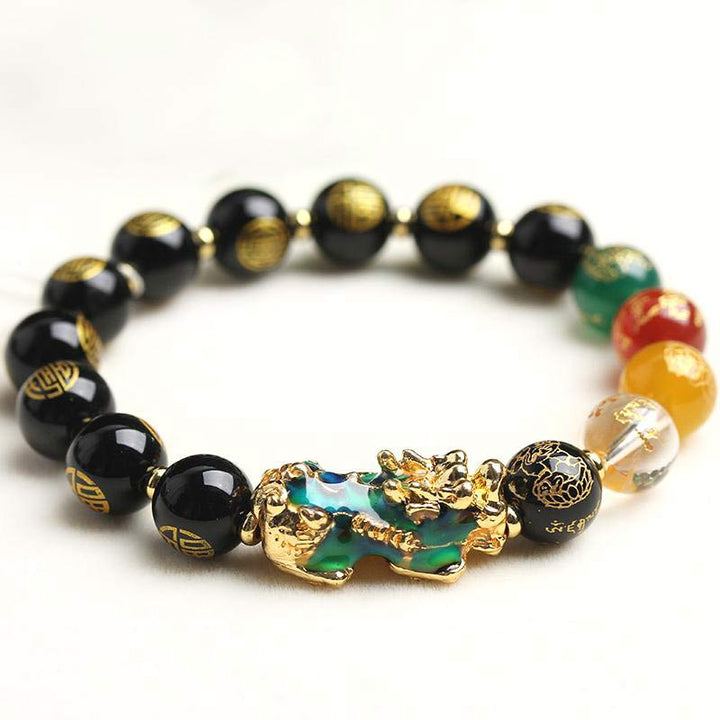Farbwechselndes Pixiu-Obsidian-Glücksarmband mit Buddha Stonesn