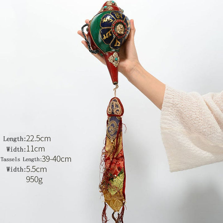 Tibetische handgemachte Shankha Om Mani Padme Hum Buddha Avalokitesvara Türkis Muschel Muschel positive Dekoration