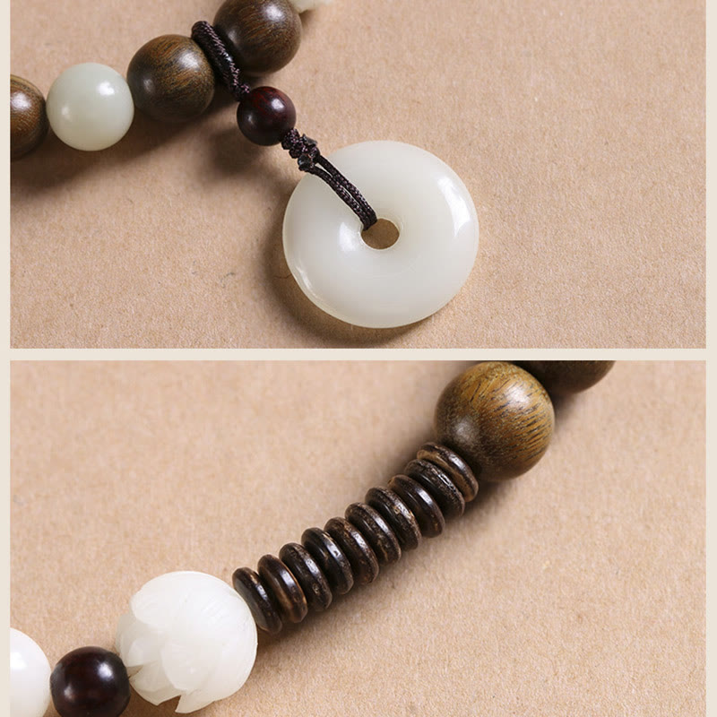 Buddha Stones Bodhi-Samen, grünes Sandelholz, Lotus, Peace-Schnalle, Harmonie, doppelt gewickeltes Armband