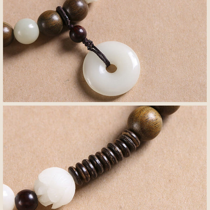 Buddha Stones Bodhi-Samen, grünes Sandelholz, Lotus, Peace-Schnalle, Harmonie, doppelt gewickeltes Armband