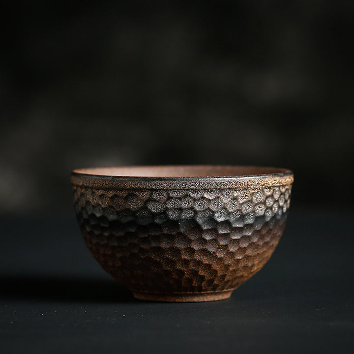 Buddha Stones Einfache braun gestreifte Textur Keramik Teetasse Kung Fu Teetasse Schüssel