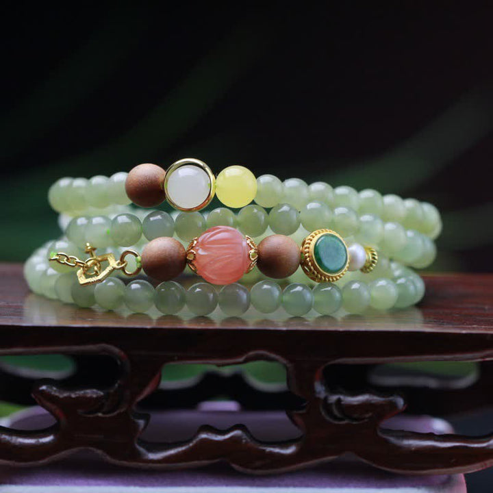 Natürliches Hetian-Jade-Bernstein-Lotus-Rot-Achat-Glücks-Überfluss-Armband