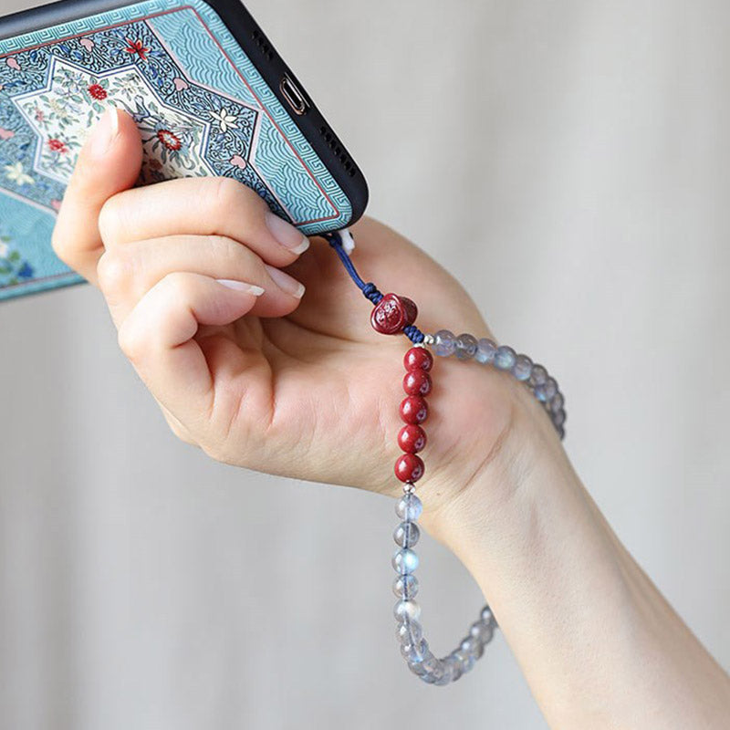 Natürlicher Mondstein, Zinnober, ruhige, positive Telefondekoration