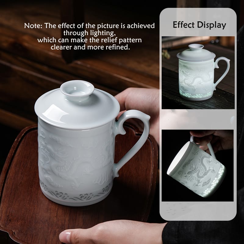 Buddha Stones Jingdezhen Linglong Porzellan Auspicious Dragon Phoenix Boat Smooth Sailing Keramik Teetasse Büro Teetassen 420 ml