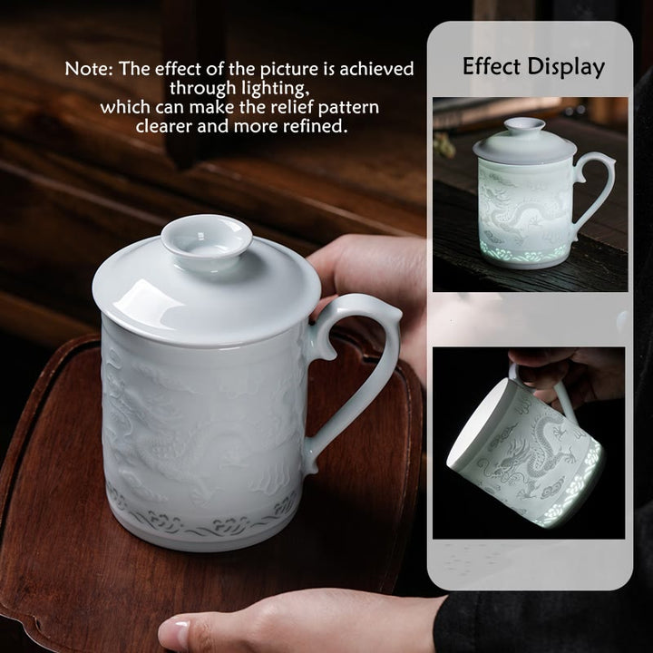 Buddha Stones Jingdezhen Linglong Porzellan Auspicious Dragon Phoenix Boat Smooth Sailing Keramik Teetasse Büro Teetassen 420 ml