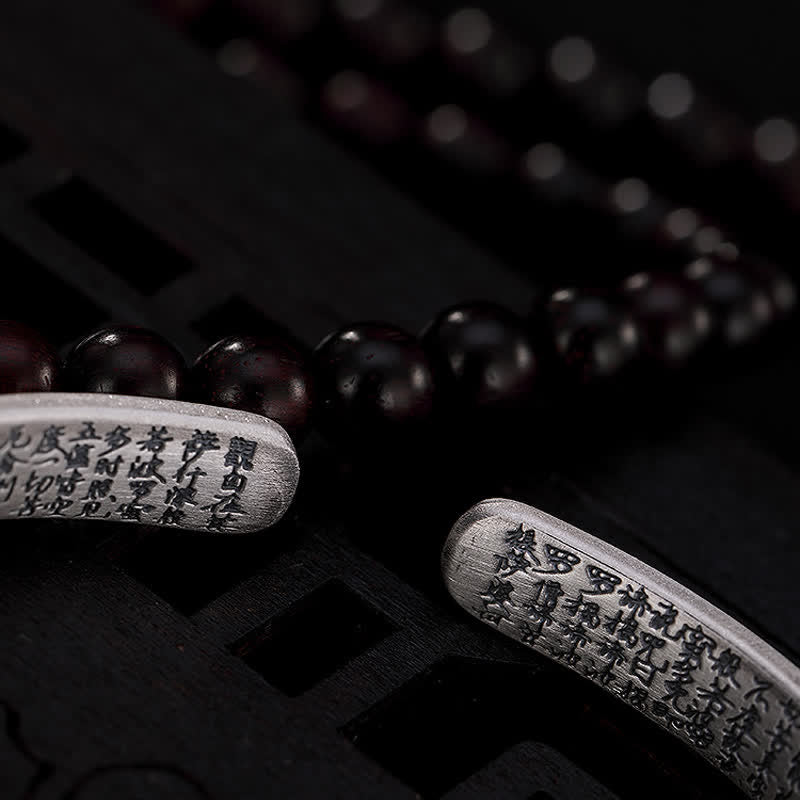 Buddha Stones 999 Sterling Silber Sechs wahre Worte Herz Sutra Schutz Armband Armreif