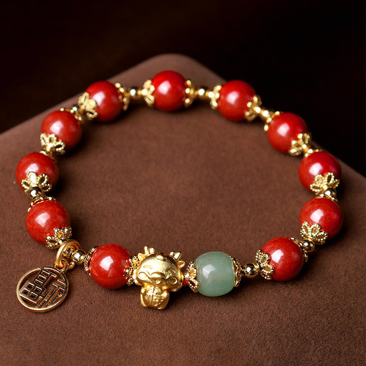 Buddha Stones, Jahr des Drachen, natürliches Zinnober-Fu-Charm-Charm-Segen-Armband