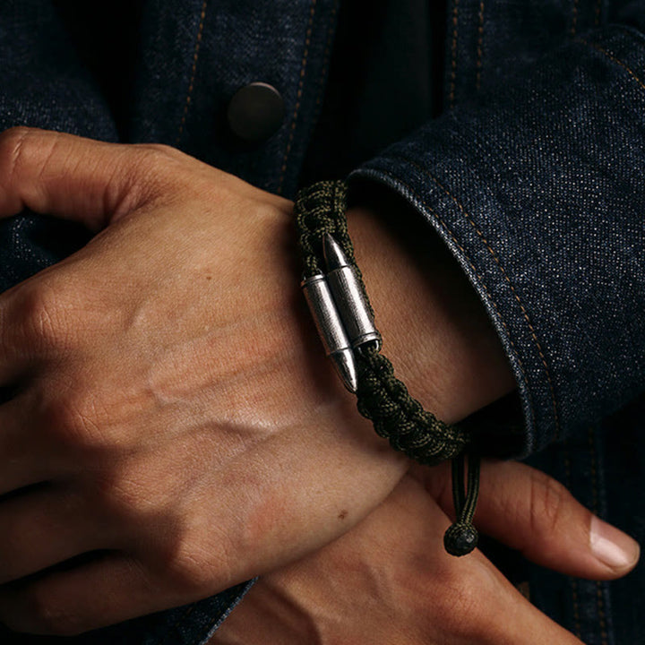 Buddha Stones 925 Sterling Silber Bullet Design geflochtenes Seilarmband