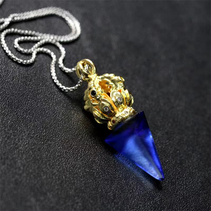 Buddha Stones, tibetischer Dorje Vajra, 4 Zinken, Lotus-Liuli-Kristall, Stärke-Halsketten-Anhänger