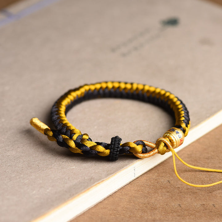 Buddha Stones Handgefertigtes tibetisches Armband mit Drachenschuppen-Seil, Om Mani Padme Hum, Reinheit aus tibetischem Schwarzgold