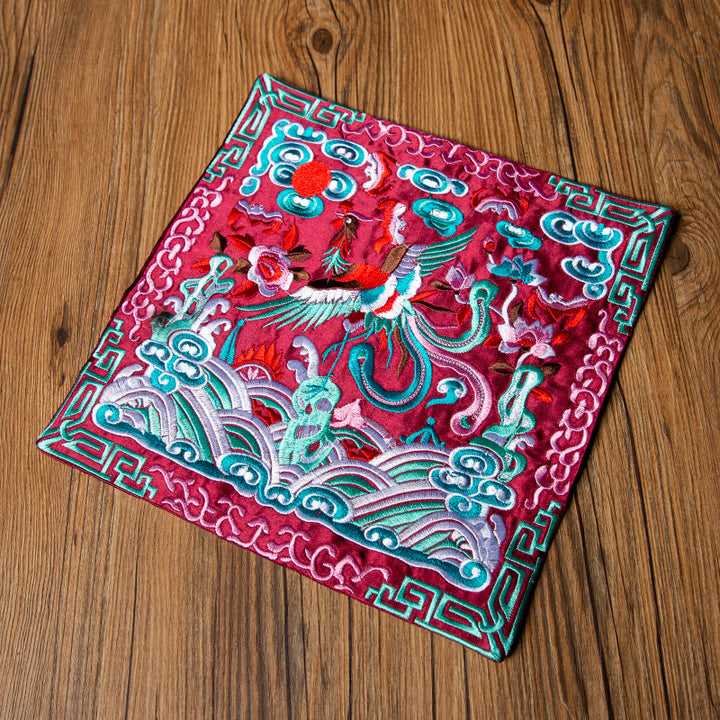 Buddha Stones, Phoenix, Drache, Kirin, Stickerei, Tassenunterlage, Teetasse, Untersetzer, Kung-Fu-Teematte