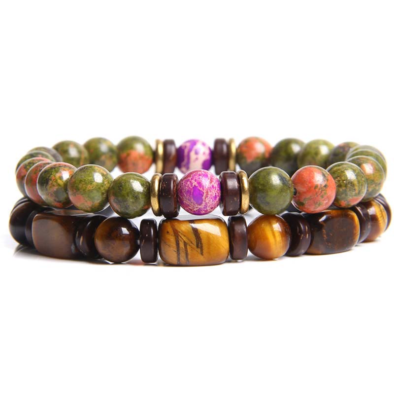 Buddha Stones 2PCS Heilkristall-Kaiserstein-Tigerauge-Perlenarmband
