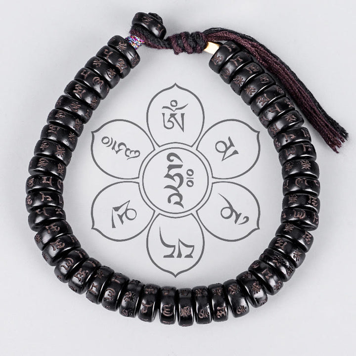 Buddha Stones, tibetische Kokosnussschalen-Perlen, graviertes Om Mani Padme Hum Mantra, positives Schnurarmband