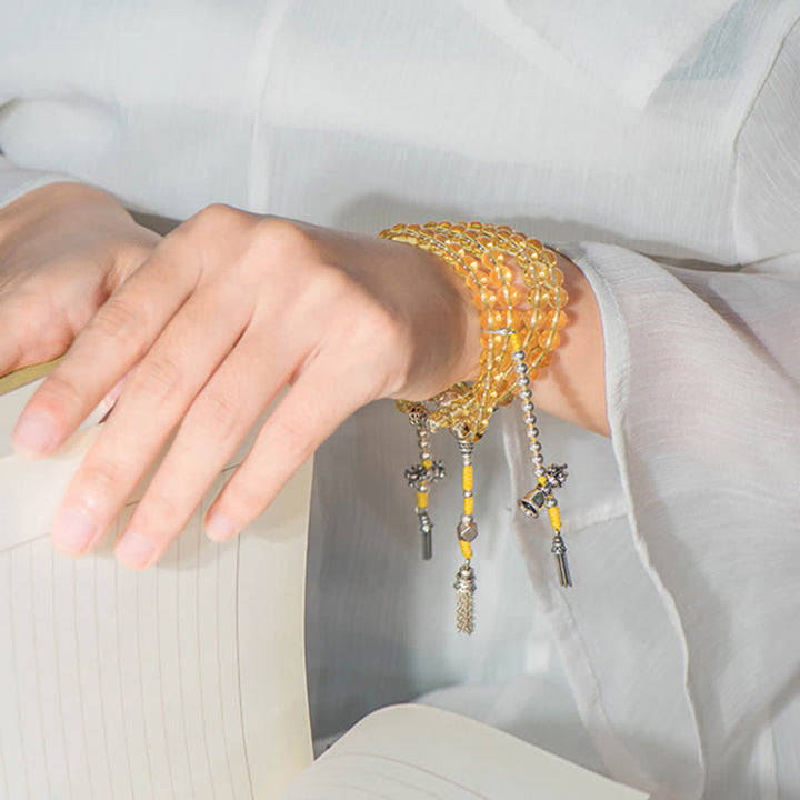 108 Mala-Perlen, 925er-Sterlingsilber, natürlicher Citrin, roter Achat, Weiß Jade, Wohlstands-Charm-Armband