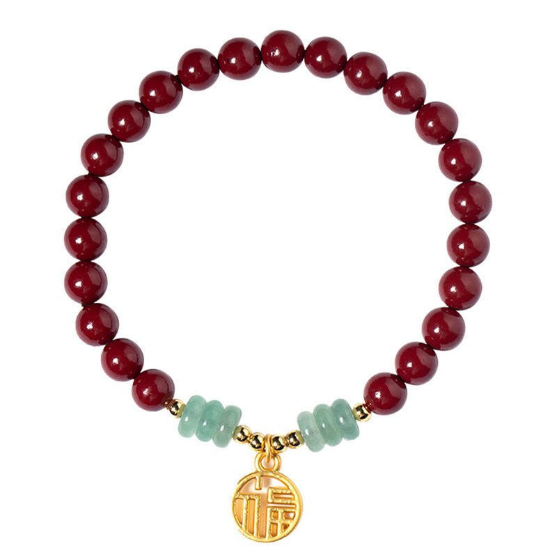 Armband mit Buddha Stonesn, Zinnober, grünem Aventurin, Glückssegen