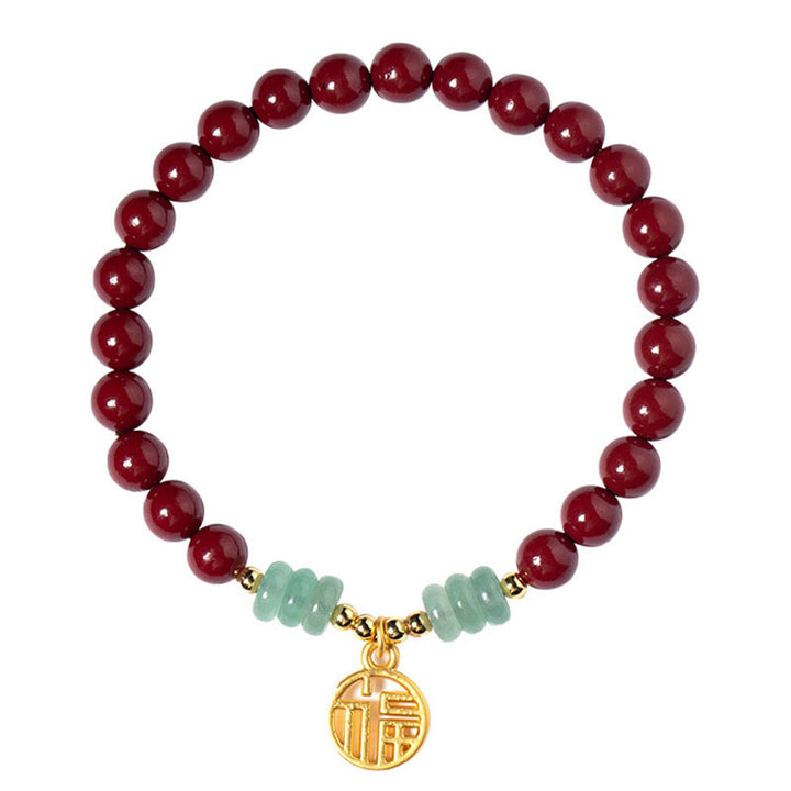 Armband mit Buddha Stonesn, Zinnober, grünem Aventurin, Glückssegen