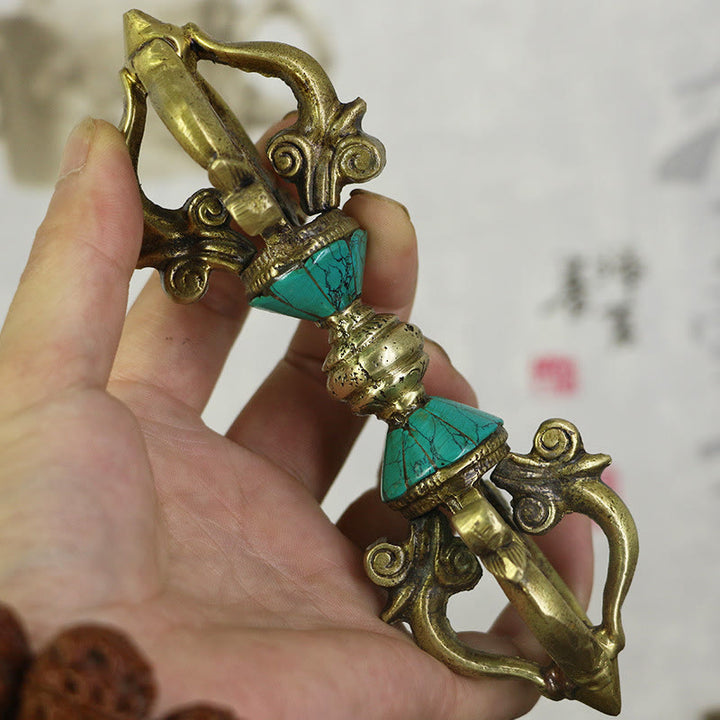 Buddha Stones, tibetische fünfzackige Vajra-Dorje-Handarbeit, Nepal, spirituelle Kraft, Kupfer-Dekoration