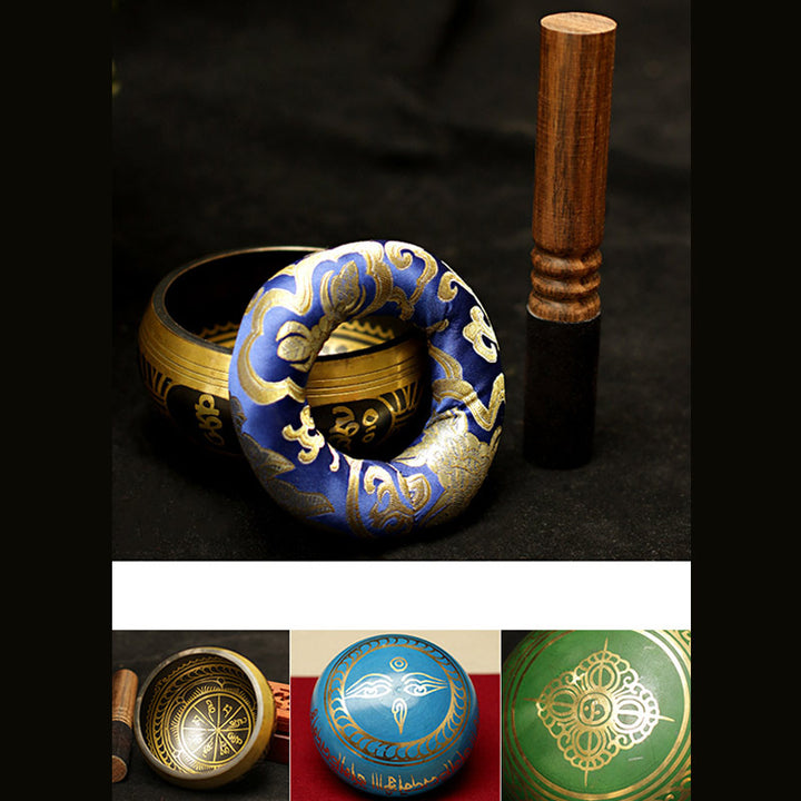 Buddha Stones Tibetische Meditations-Klangschale, handgefertigt, für Heilung und Achtsamkeit, Unterstützung, Schutz, Klangschalen-Set