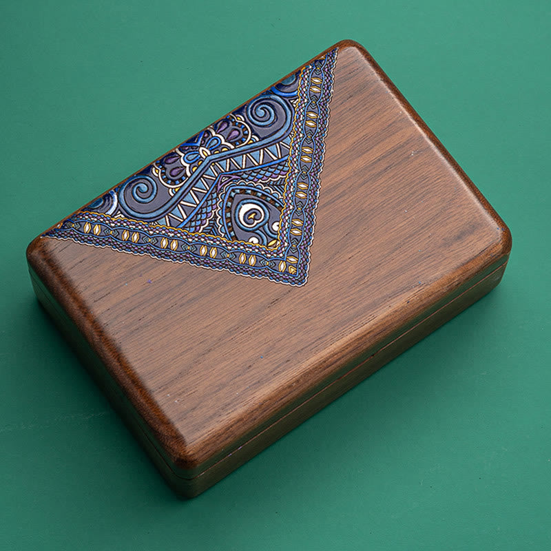 Vintage handgemachte Schmuckaufbewahrungsbox aus schwarzem Walnussholz mit Spiegel