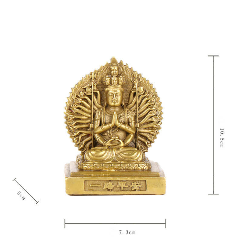 Chenrezig Tausendhändige Avalokitesvara-Figur, doppelseitiger Kuan-Yin-Bodhisattva-Schutz, massive Kupferstatue, Dekoration