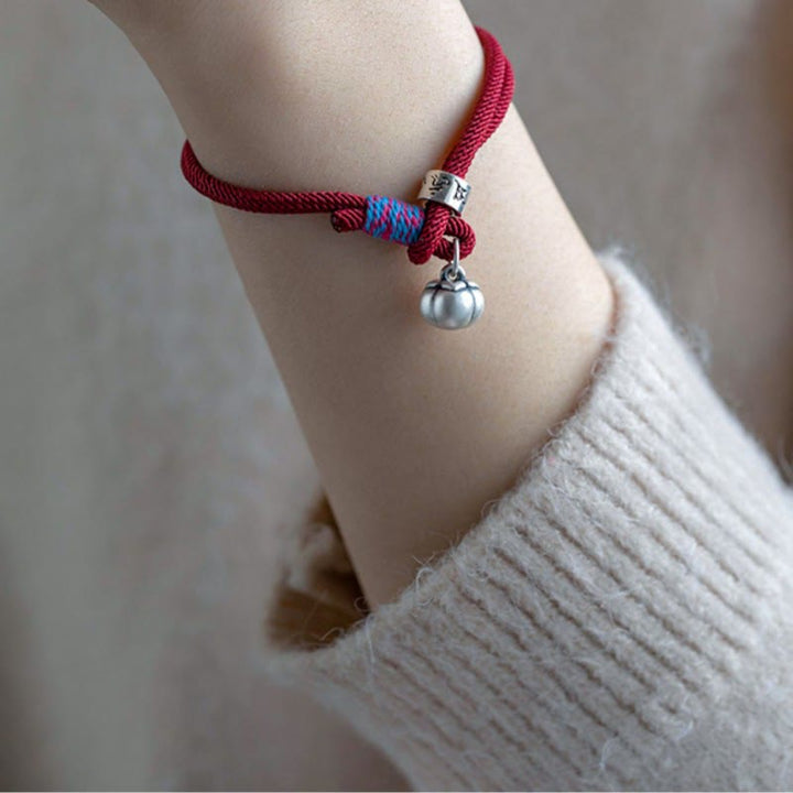 Buddha Stones 925 Sterling Silber tibetisches handgefertigtes Om Mani Padme Hum Persimmon Charm Glücksschutz geflochtenes Armband