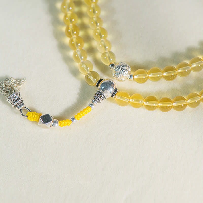 108 Mala-Perlen, 925er-Sterlingsilber, natürlicher Citrin, roter Achat, Weiß Jade, Wohlstands-Charm-Armband