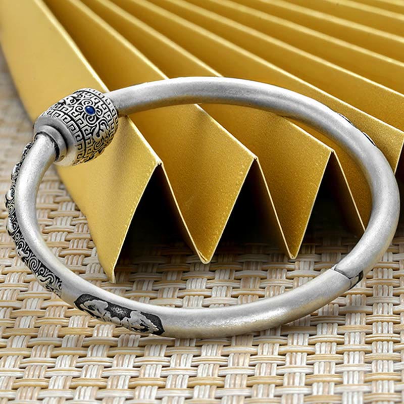 Buddha Stones 990 Sterling Silber Tibetische Glückswolken Om Mani Padme Hum Gravur Kreativität Armband Armreif