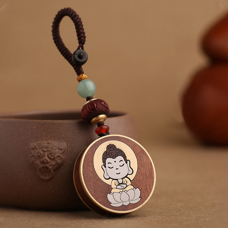 Buddha Stones Ebenholz Palisander Buddha Avalokitesvara Om Mani Padme Hum Balance Auto Schlüsselanhänger Dekoration