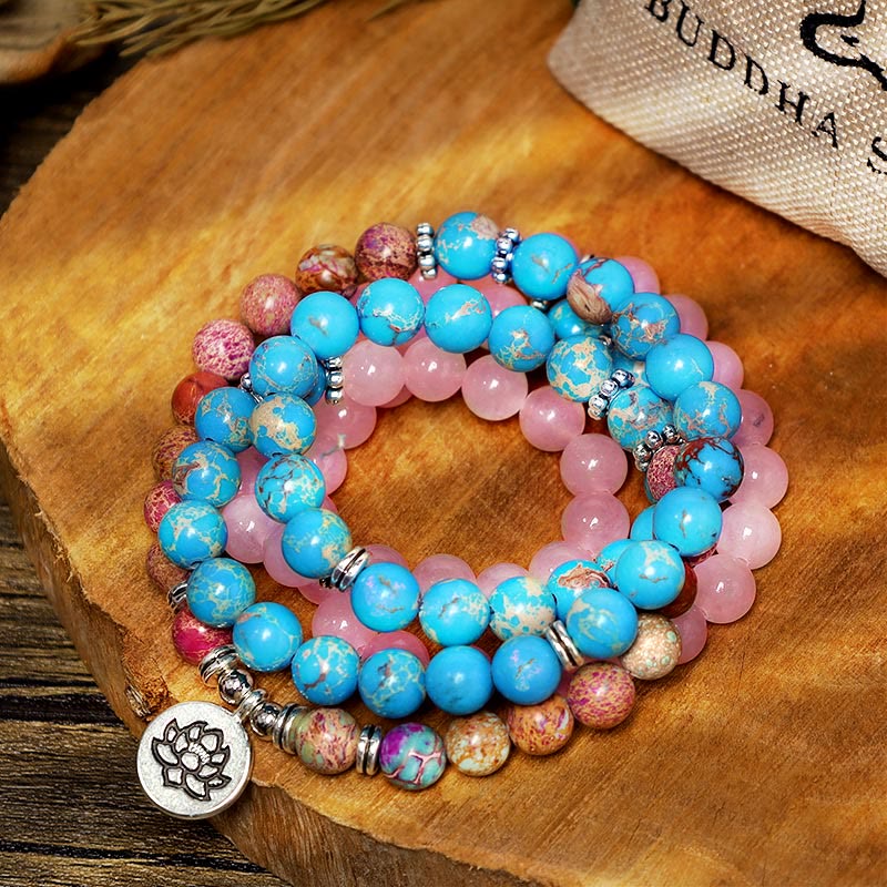Buddha Stones Tibetisch Lila Miano Echte Perle Harmonie Lotus Mala