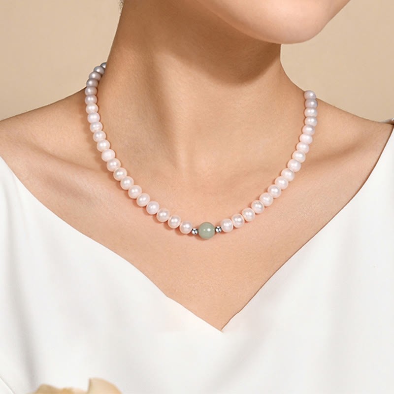 Buddha Stones 925 Sterling Silber natürliche Perle Jade Heilung Halskette Armband Ohrringe mit Geschenkbox