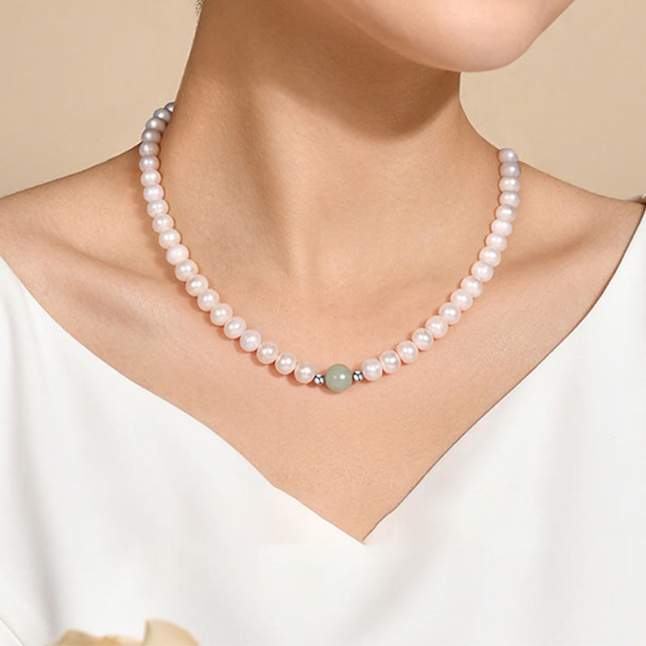 Buddha Stones 925 Sterling Silber natürliche Perle Jade Heilung Halskette Armband Ohrringe mit Geschenkbox