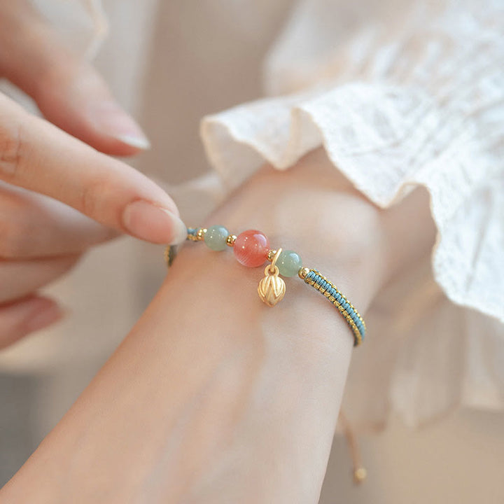 Armband mit Buddha Stonesn, rotem Achat, Jade, Lotus, Vertrauen, Ruhe