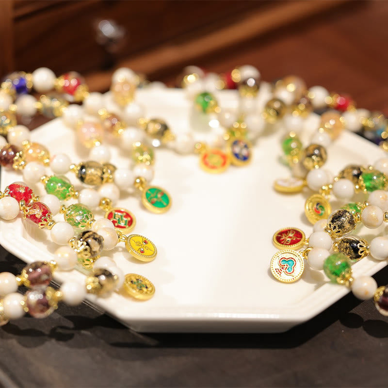 Buddha Stones, tibetische fünf Gott des Reichtums, Glück, Liuli, Glasperlen, Weihrauch, Asche, Porzellanperlen, Charm-Armband