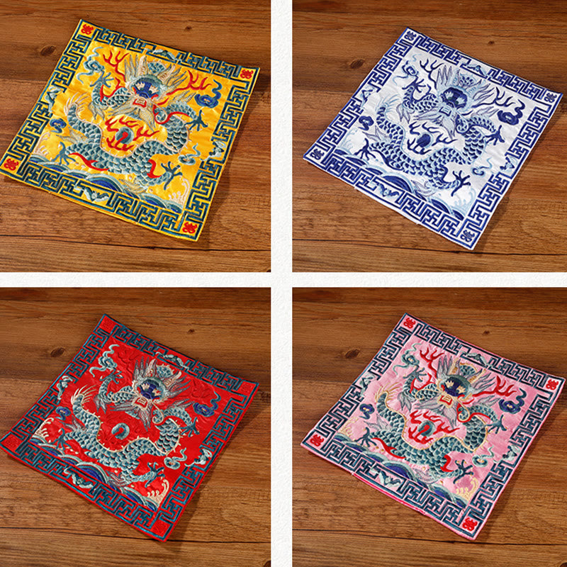 Buddha Stones, Kranich, Phönix, Drache, Kirin, bestickt, Tassenunterlage, Teetasse, Untersetzer, quadratisch, Kung-Fu-Teematte