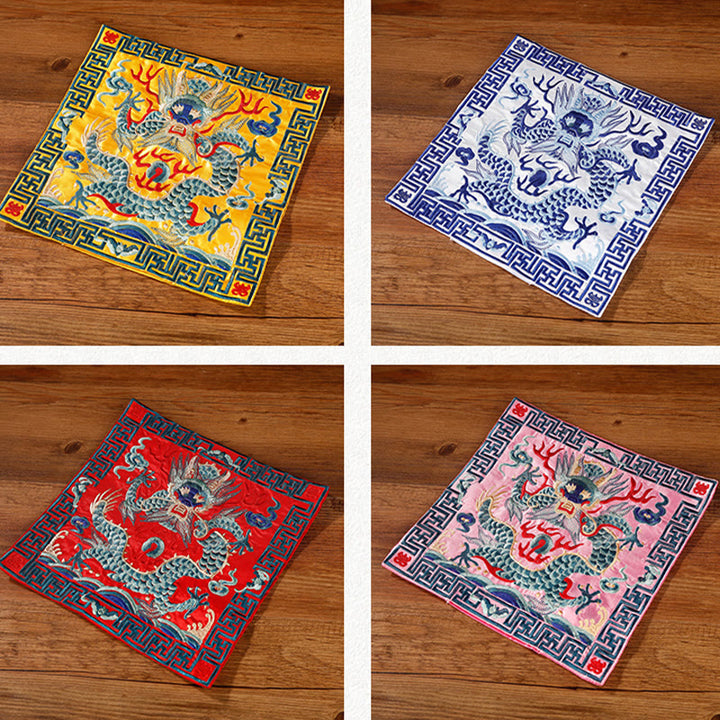Buddha Stones, Kranich, Phönix, Drache, Kirin, bestickt, Tassenunterlage, Teetasse, Untersetzer, quadratisch, Kung-Fu-Teematte