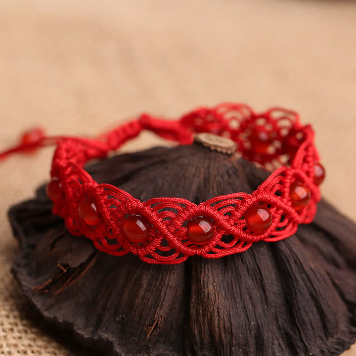 Buddha Stones Rotes Achat-Konfidenz-Armband mit roter Schnur
