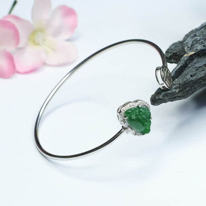 Buddha Stones 925 Sterling Silber Lachender Buddha Jade Glücksarmband Armreif