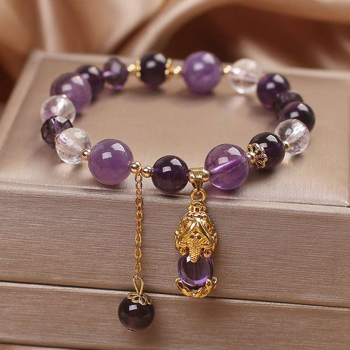 Buddha Stones Natürliches Amethyst PiXiu Heilarmband