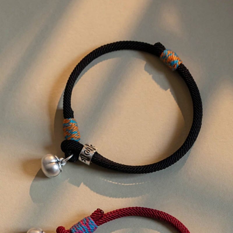 Buddha Stones 925 Sterling Silber tibetisches handgefertigtes Om Mani Padme Hum Persimmon Charm Glücksschutz geflochtenes Armband