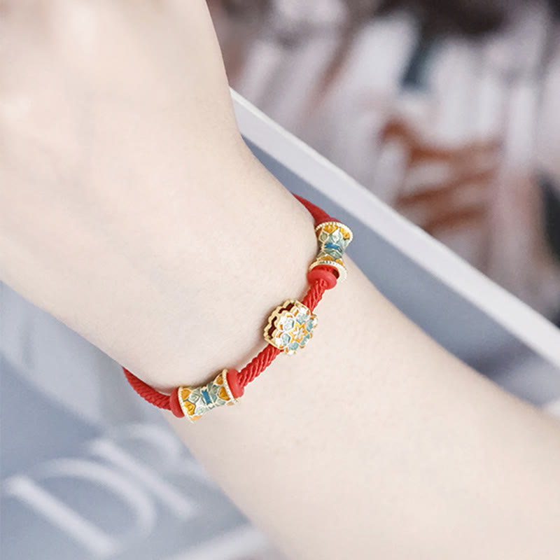 Buddha Stones Dunhuang 925 Sterling Silber Lotustrommel Neuanfang Rotes Seilarmband