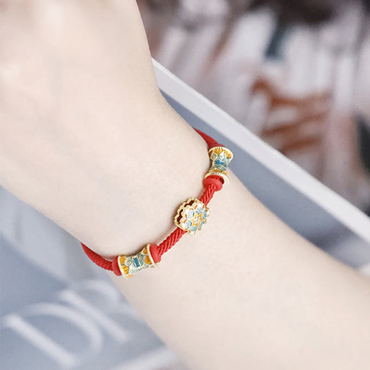 Buddha Stones Dunhuang 925 Sterling Silber Lotustrommel Neuanfang Rotes Seilarmband
