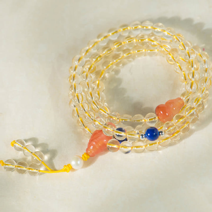 108 Mala-Perlen, 925er-Sterlingsilber, natürlicher Citrin, roter Achat, Weiß Jade, Wohlstands-Charm-Armband