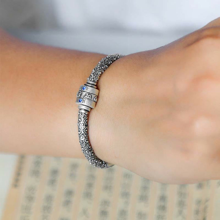 Buddha Stones 990 Sterling Silber Tibetische Glückswolken Om Mani Padme Hum Gravur Kreativität Armband Armreif