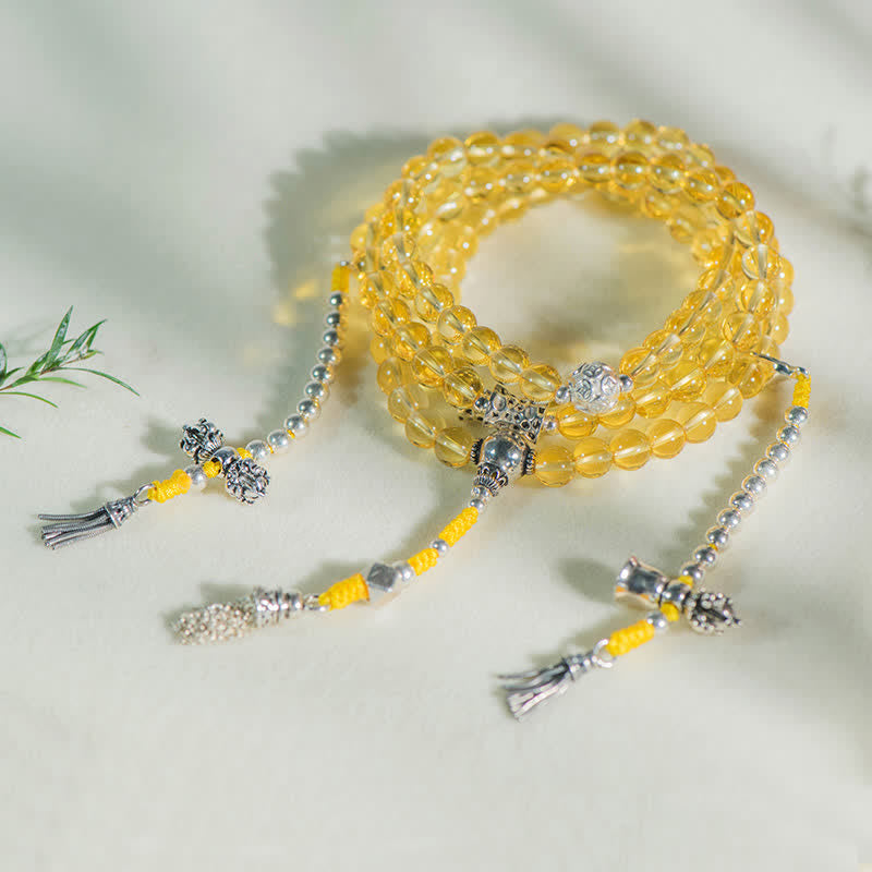 108 Mala-Perlen, 925er-Sterlingsilber, natürlicher Citrin, roter Achat, Weiß Jade, Wohlstands-Charm-Armband