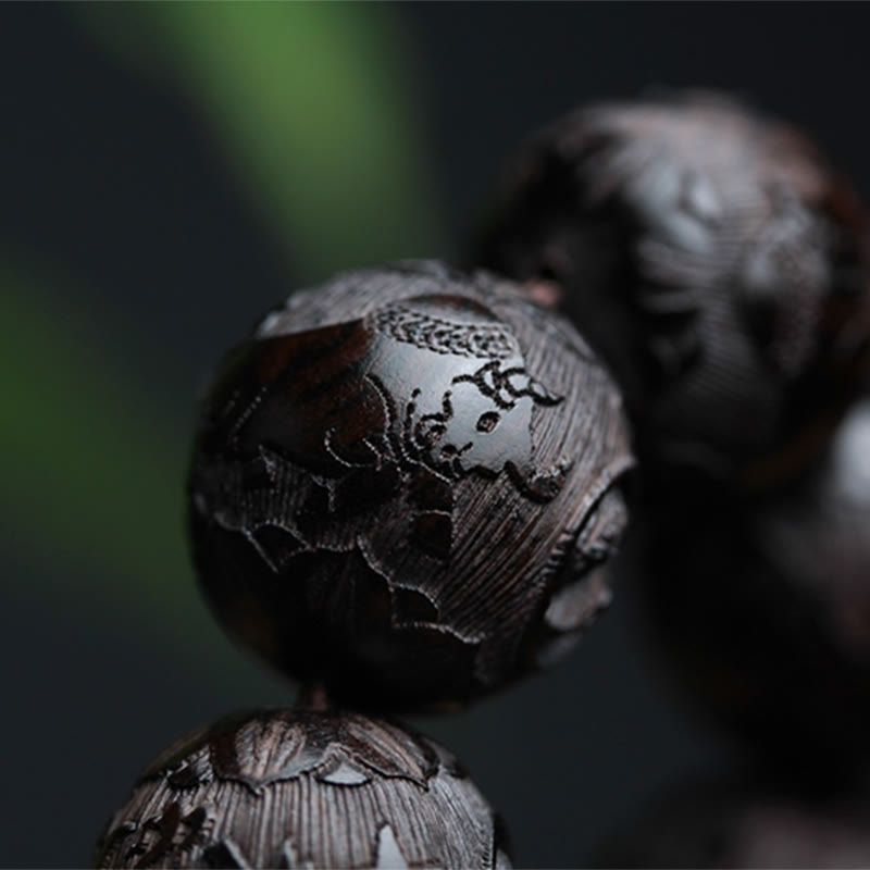 Armband mit Buddha Stonesn, Ebenholz, chinesischem Schriftzeichen, Yin-Yang-Gravur, Kürbis-Balance