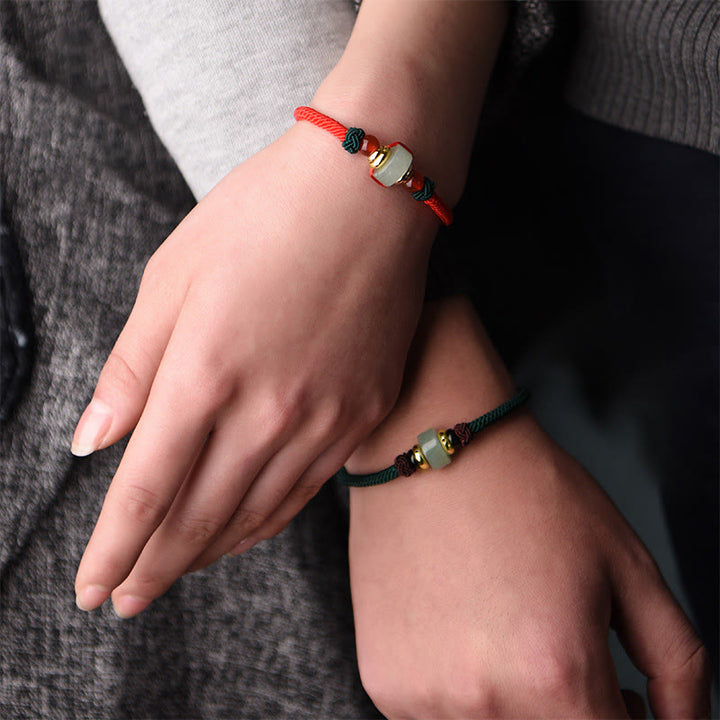 Buddha Stones Tibetisches grünes Aventurin-Glücksgeflecht-Armband