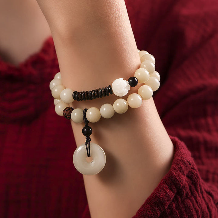 Buddha Stones Bodhi-Samen, grünes Sandelholz, Lotus, Peace-Schnalle, Harmonie, doppelt gewickeltes Armband