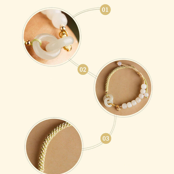 Buddha Stones Natürliche Hetian Jade Perle Doppelte Friedensschnalle Fu Charakter Fülle Geflochtenes Armband