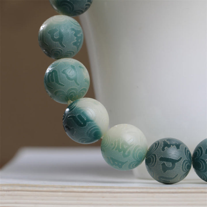 Buddha Stones Bodhi Seed Om Mani Padme Hum Armband mit Gravur „Keep Away Evil Spirits“.