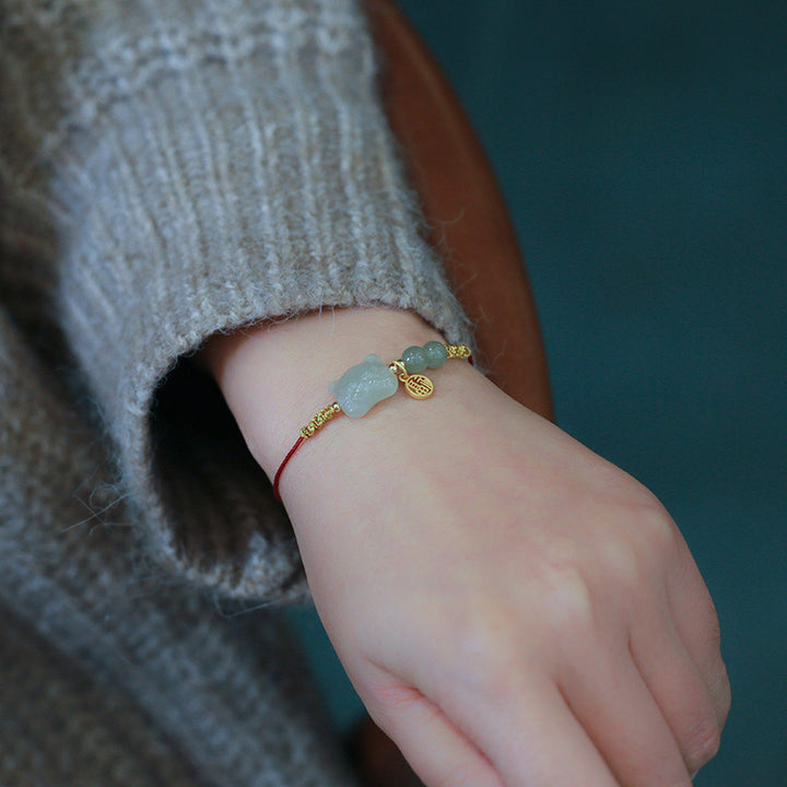 Buddha Stones Chinesisches Sternzeichen Tiger Jade Wohlstand Rotes Schnurarmband